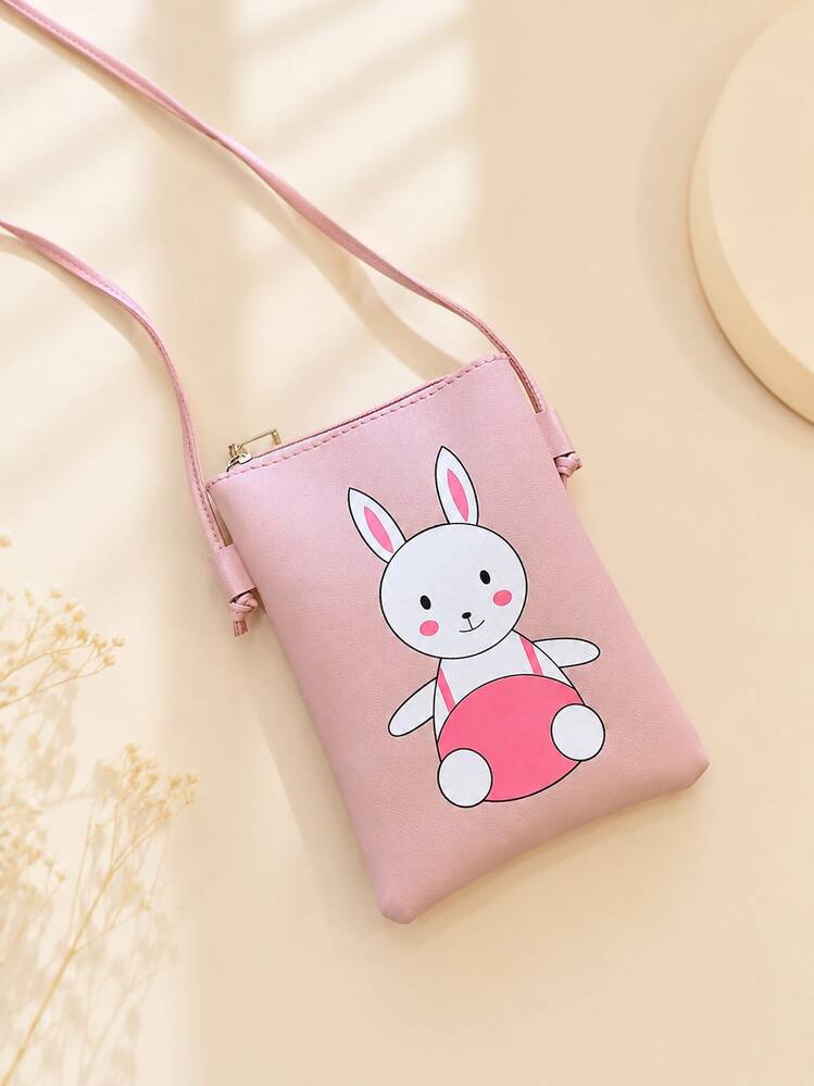 1pc Girls' Simple Floral Print Phone Bag, Lightweight Mini Crossbody Bag, Casual Coin & Key Pouch, Vertical Small Sling Bag - Rabbit Print - View 3