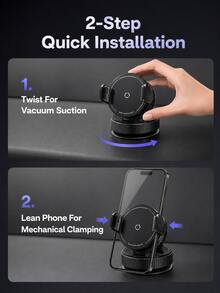 Vacuum Suction Car Phone Holder Mount, 3-Axis 360° Rotatable Foldable Mechanical Clamp Phone Stand, One-Hand Operation Residue-Free Suction Cup, Universal Fit All Smartphones For Car Dashboard Windshield Bathroom Gym Live Streaming - A - View 6