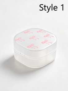 Cute Pink Bow Pattern Round Storage Box - Portable Makeup Pad And Cleaning Product Storage Box, Sealed Travel Design, Suitable For Brushes, Balls, Beads, Etc., Bathroom And Vanity Storage, Makeup Remover Storage Box, Smooth Surface, Transparent Storage Box, Dorm Essential, Makeup Storage Tool, DIY Essential, Gift For Family And Friends, Back To School Essential - Multicolor - View 10