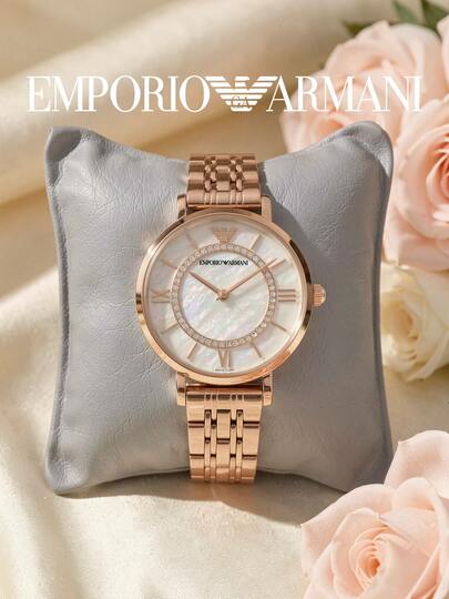 Armani GIANNI T-B Ferris Wheel Series, Dial Mutiara dengan Berlian Berkilau, Wajah Bulat Emas Mawar, Tali Stainless Steel Multi-Link yang Indah, Gaya Lembut dan Elegan, Jam Tangan Quartz untuk Hadiah Ulang Tahun Wanita untuk Pacar