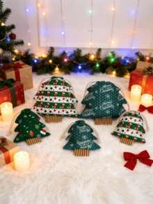 9pcs Cute Christmas‑Tree‑Printed Drawstring Pouch, Dual‑Purpose Storage & Decor. Festive Hanging Ornament For Windows & Parties. Stores Candies, Small Gifts And Mini Decor. Hang On Trees, Walls Or Parties To Build Warm Christmas Vibes. - Multicolor - View 6