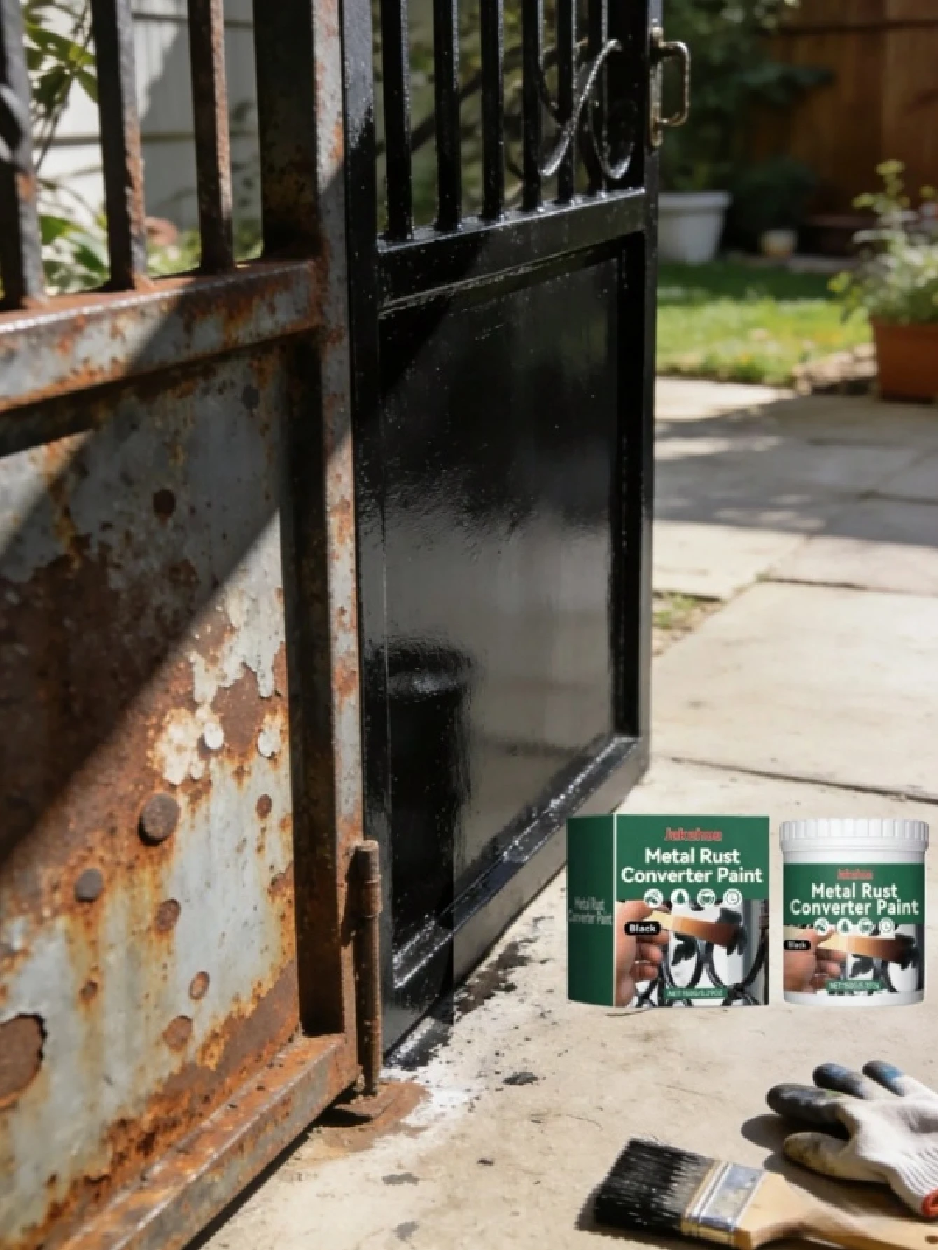 Black/Gray Metal Rust Conversion Paint, Iron Gate & Railing Decorative Metal Refurbishing Coating Primer Converter (Product Upgrade, Randomly Sent New/Old Version. Recommend Buying Multiple Pieces!)