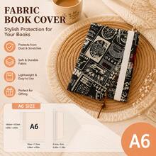 Retro Black Base Newspaper Collage Fabric Book Cover, Sturdy Canvas Book Protector Sleeve, Removable Notebook Wrap With A5/A6 Sizes, Lightweight Wearproof Book Jacket For Daily Reading, Journaling And Book Collections - Sets - View 11