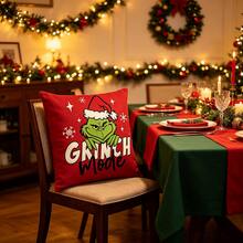 The Grinch 1pc Christmas Pillow Case 45x45cm Red Green Monster Christmas Hat Pattern Hidden Zipper Holiday Decor Sofa Cushion Cover - Christmas Style - View 3