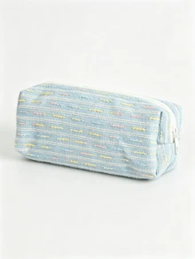 Sweet Striped Pencil Case, Colorful Bubble Gauze Woven Fabric Stationery Storage Bag, Large Capacity Zipper Pencil Pouch, Soft Texture Decorative Accessory, Suitable For Pens And Pencils, Students Back To School Study Desk Home Office Holiday Use - Multicolor - View 12