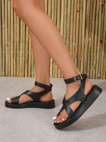 Women's Fashion Wedge Platform Ankle Strap Sandals - Black - View 6