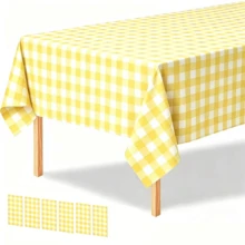 1/6/12PCS-137*274cm Taplak Meja Plastik Kotak-kotak Kuning dan Putih, Taplak Meja Kotak-kotak Kuning Sekali Pakai Dekoratif, Taplak Meja Pesta Persegi Panjang untuk Piknik, Peternakan, Ulang Tahun, Pernikahan - Kuning - View 8