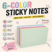 300PCS 6-Color Pastel Lined Sticky Notes, 6 Pads 50 Sheets Each, Writable Repositionable Self-Adhesive Note Pads For Study, Reading, Reminders, To-Do Lists, Planner, Notebook, School, Office & Home Supplies,Back To School Season - one-size - View 12