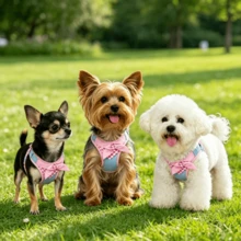 1pc Small Dog Harness . Anti-Escape Cat Harness | Night Reflective . Plaid Bandana + Bow Decor . Mesh Lining Comfortable & Breathable . Hook & Loop Design Easy To Put On & Take Off . Suitable For Small Dogs & Cats Indoor & Outdoor - Multicolor - View 6