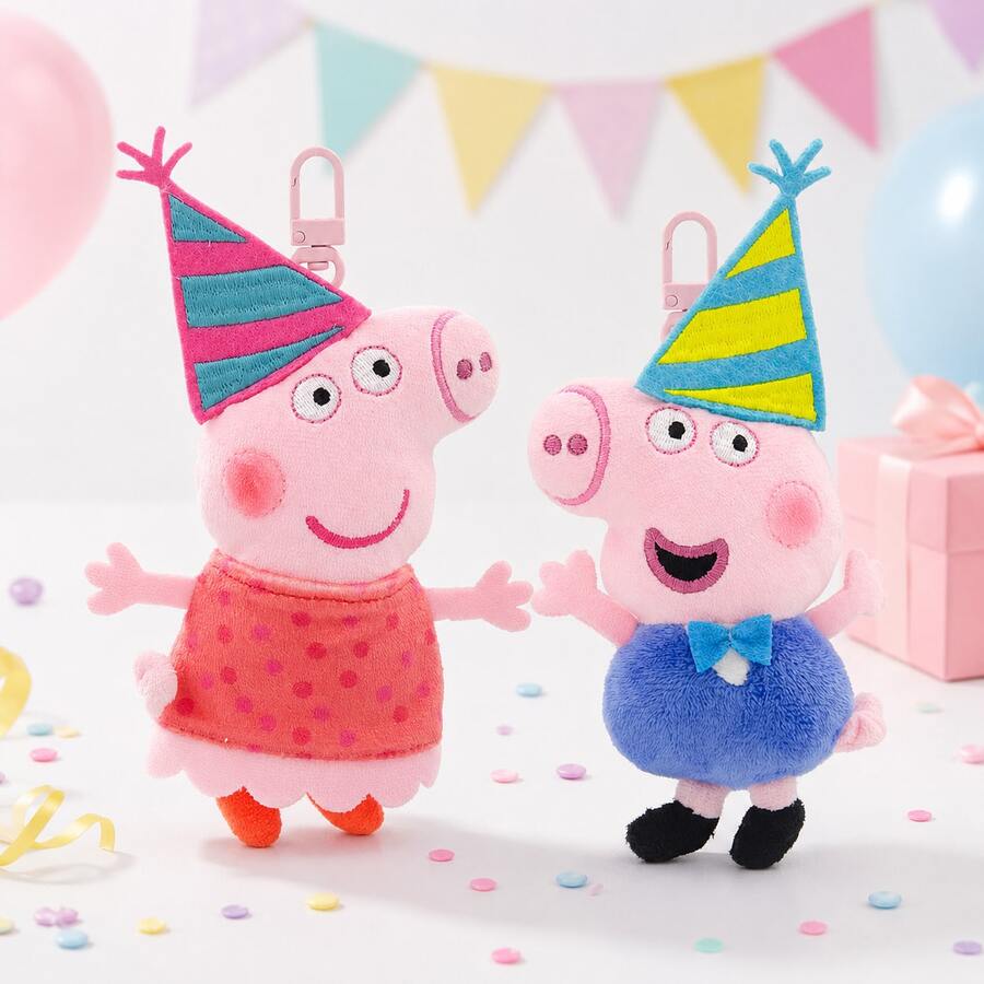 Official Peppa Pig & George"Party Hat"Series Plush Charm-Soft And Fluffy,Accessory For Backpacks Or Keychains,Perfect For Fans To Handle Or Collect. - Multicolor - View 1