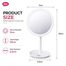 itel IMM-01 LED Makeup Mirror With Lights, Rechargeable Dimmable Desktop Vanity Mirror, 3-Level Brightness, USB Type-C Charging, 480-Min Long Battery Life, Cosmetic Mirror With Storage Base - White - View 2
