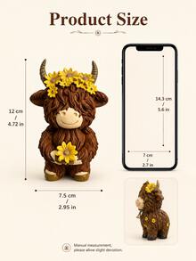 1pc Cute Highland Cow Resin Figurine With Sunflower, Rustic Farmhouse Style Cow Statue, Cottagecore Desktop Decor, Suitable For Living Room, Bookshelf, Mantel, Entryway, Gift For Cow Lovers - New Product - View 6