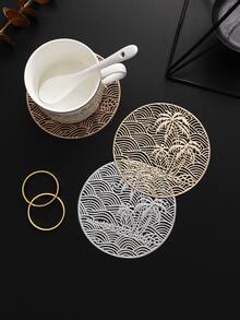 6-24pcs Coconut Tree Wave Hollow Coasters, Luxury Style PVC Round Heat-Insulating Non-Slip Coasters Suitable For Dining Table, Afternoon Tea, Home Party - Multicolor - View 8