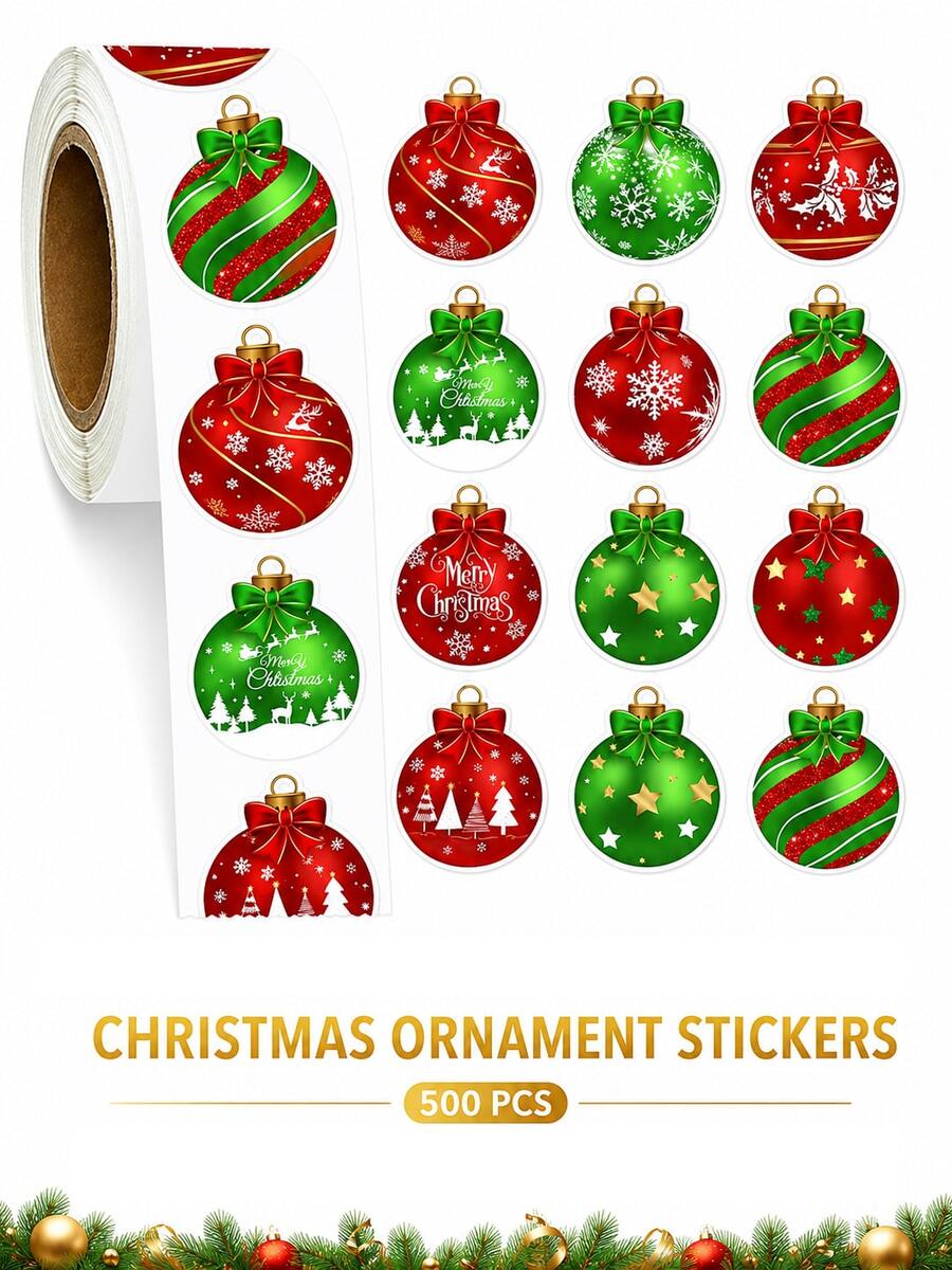 500PCS Christmas Decorative Stickers, Red & Green Holiday Ornament Labels, Assorted Snowflake, Reindeer, Christmas Tree Gift Sealing Stickers, Self-Adhesive Stickers, Suitable For Gift Wrapping, Envelopes, Cookies, Mugs, Christmas Party And Holiday Decoration - Christmas Ornament - View 1