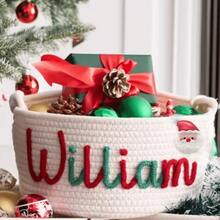 1pc Personalized Customized Christmas Basket Round Rope Storage Basket Holiday Gift Basket Holiday Storage Organizer Basket Knitted Rope Storage Bin - Multicolor - View 60