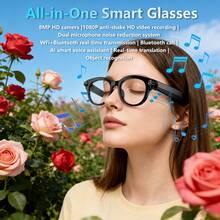SENBONO Smart Glasses With 8MP Camera, Interchangeable Lenses, Camera Glasses, Wireless Earbuds, Smart Translation, Cross-Language Communication Voice Assistant, Built-In Camera, Low Latency, Music, Calls, Meetings, Office, Business, Travel - View 3