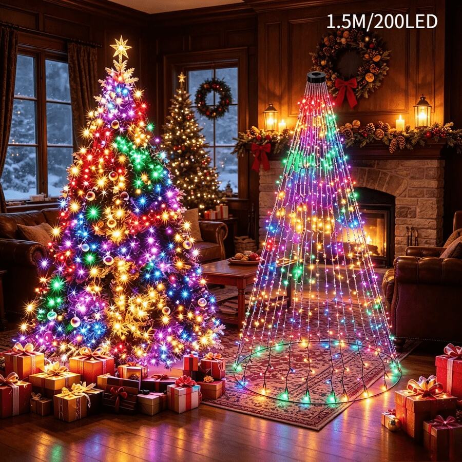 200/280/300 LED Christmas Tree Lights, Christmas Fairy String Lights, 8 Modes LED Holiday Lights With Remote Control, Warm White & Multicolor Christmas Lights For Indoor Outdoor Tree, Garden, Patio And Holiday Decor - Waterfall Light - View 1