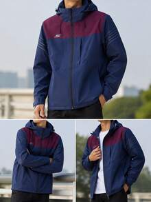 Skechers Men's Sports Jacket Woven Hooded Outerwear Colorblock Outdoor Training Hooded Top P423M032-00MZ - Bright Blue - View 4