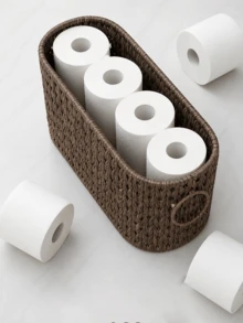 Handwoven Toilet Paper Holder, Faux Rattan Storage Basket, Waterproof Storage Basket, Bathroom Storage Rack, Toilet Paper Holder, No Assembly Required - Multicolor - View 4