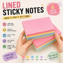 300PCS 6-Color Pastel Lined Sticky Notes, 6 Pads 50 Sheets Each, Writable Repositionable Self-Adhesive Note Pads For Study, Reading, Reminders, To-Do Lists, Planner, Notebook, School, Office & Home Supplies,Back To School Season - one-size - View 7