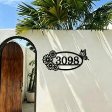 4 Sizes Available! Flower & Butterfly Metal House Number Address Sign,Personalized Address Plaque, Door Number, Hotel Room Numbers Sign - Black - View 9