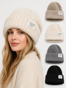 Women's 2026 New Winter Knit Beanie Hat, Fluffy Warm Earflap Hat, Face-Slimming Large Head Circumference Knit Cap - Multicolor - View 1