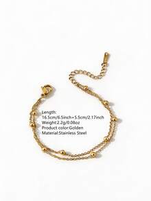 VceTd 1/2PCS Minimalist Vacation Style Asymmetrical Random Beads Chain Design Stainless Steel Women's Jewelry Set Suitable For Women's Daily Wear Or Vacation Wear Or Gift - Yellow Gold - View 11