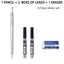 Low Center Mechanical Pencil Set, 0.5mm/0.7mm Options, Silver Or Black, Comfortable Grip For Students, School, Office, Drawing, Drafting & Daily Writing - Multiple Styles - View 3