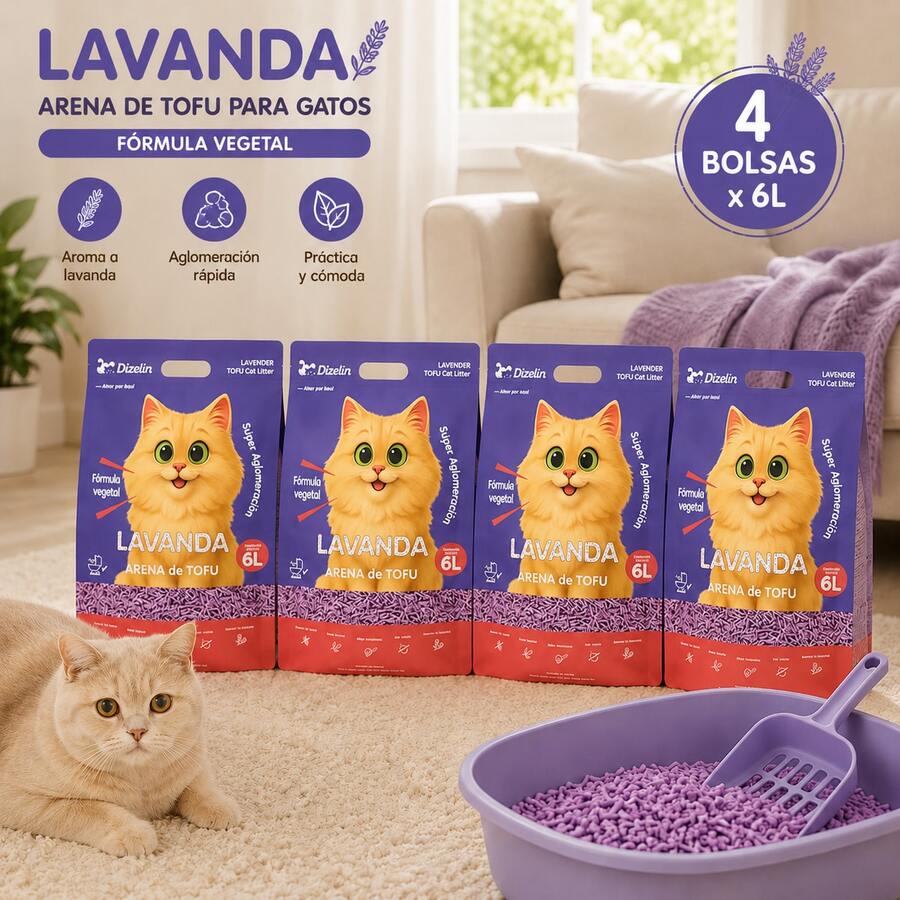 Arena para gatos de tofu, 24 litros por bolsa, 4 bolsas en total. Se aglomera fácilmente, controla los olores sin generar polvo y viene en varios aromas. Imprescindible para hogares con varios gatos y para quienes buscan abastecerse. - 24L - Ver 1