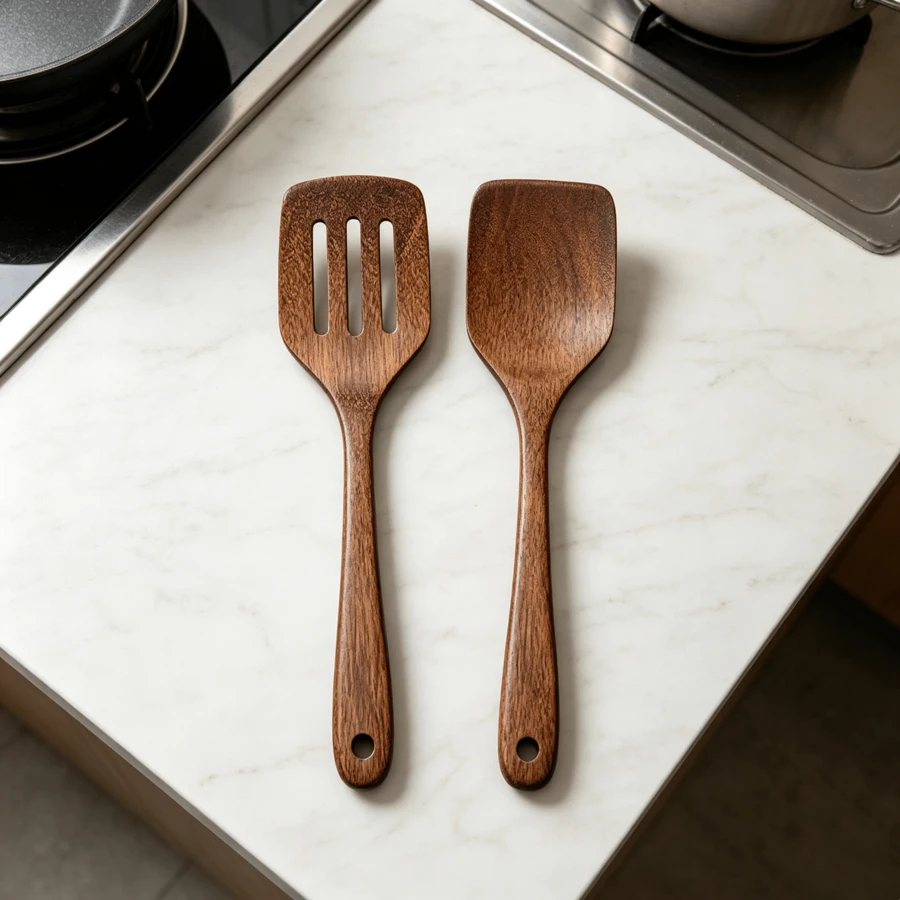2-Piece Flat Wooden Spatula Set, Practical Wooden Turners For Cooking And Kitchen Use - Brown - View 1