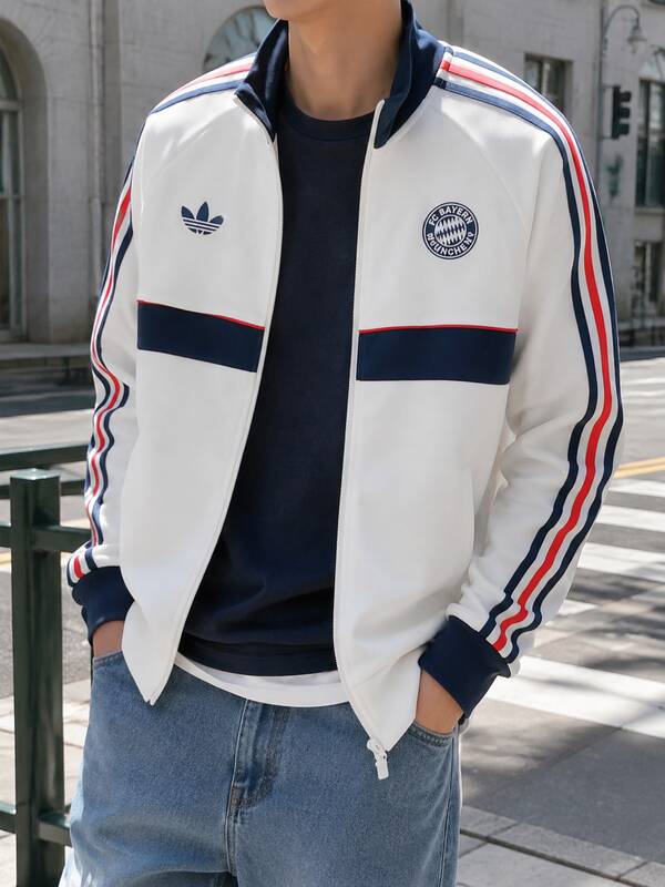 Adidas Men's Sports Jacket FCB OG2 TT Football Theme Stand Collar Minimalist Knit Cardigan KG2241