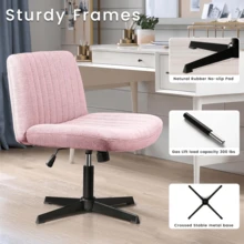 Criss Cross Chair, Vanity Chair,  Padded Desk Chair With Height Adjustable, Armless Wide Swivel Mid-Back Vanity Chair, 120° Rocking Ergonomic Computer Task Chair For Home Office, Makeup & Small Spaces - Pink - View 5