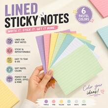 300PCS 6-Color Pastel Lined Sticky Notes, 6 Pads 50 Sheets Each, Writable Repositionable Self-Adhesive Note Pads For Study, Reading, Reminders, To-Do Lists, Planner, Notebook, School, Office & Home Supplies,Back To School Season - one-size - View 5