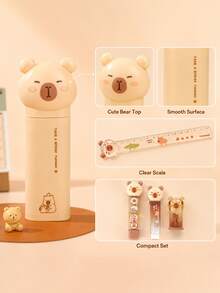 5pcs/Set Capybara-Shaped Stationery Ruler Set, Suitable For Studying, Writing, And Crafting; A Stylish And Portable Stationery Set,For The School - Camel - View 6