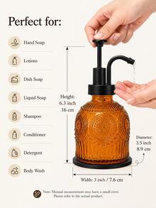 1pc 230ml Vintage Glass Soap Dispenser With Plastic Pump Head, Refillable Decorative Liquid Soap Bottle, Reusable Countertop Hand Soap Container, Suitable For Bathroom, Kitchen, Sink, Lotion, Shampoo, Dish Soap And Home Use - Multiple Styles - View 5