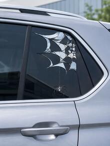 1pc One Size Halloween Spider Web Car Window Sticker, Black Realistic Broken Glass Spider Car Decal, Waterproof PVC Self-Adhesive/Static Cling Removable Exterior Car Decor, Halloween Party Decoration, Suitable For Sedan Truck SUV Window Body DIY Modification Accessories - A - View 6