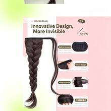 Ponytail Hair Extension Braid For Women, Hook-And-Loop Self-Wrap Side Twisted Braid, Fluffy High Ponytail Volume Booster, Low Ponytail Hook-And-Loop Hair Tie Hair Accessory - Coffee Brown - View 4