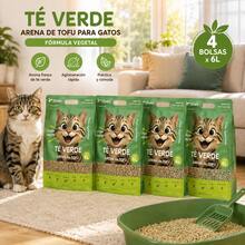 Arena para gatos de tofu, 24 litros por bolsa, 4 bolsas en total. Se aglomera fácilmente, controla los olores sin generar polvo y viene en varios aromas. Imprescindible para hogares con varios gatos y para quienes buscan abastecerse. - 24L - Ver 2