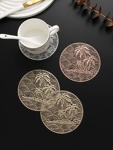 6-24pcs Coconut Tree Wave Hollow Coasters, Luxury Style PVC Round Heat-Insulating Non-Slip Coasters Suitable For Dining Table, Afternoon Tea, Home Party - Multicolor - View 1