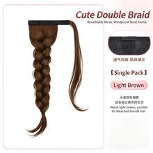 Ponytail Hair Extension Braid For Women, Hook-And-Loop Self-Wrap Side Twisted Braid, Fluffy High Ponytail Volume Booster, Low Ponytail Hook-And-Loop Hair Tie Hair Accessory - Coffee Brown - View 11
