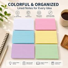 6 Pack Lined Notebooks, 100 Sheets Each, 6 Macaron Colors, 3x5 Inch Memo Cards, No Glue, Thick Paper, Suitable For School, Office, Study And Daily Planning, Back To School - one-size - View 1