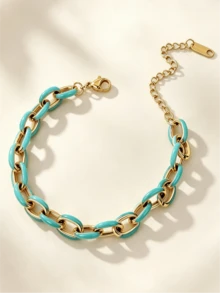 1Pc Vintage Colorful Enamel Drip Chunky Chain Bracelet, Geometric Link Jewelry For Women Daily Party Gift - Enamel Drop Oil Bracelet - View 6