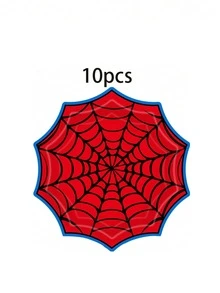 10pcs/20pcs/70pcs Spider Web Birthday Paper Tableware Set, Red & Blue Spider Web Design 7/9 Inch Paper Plates, 3.5 Inch Cups, 6.5 Inch Napkins, Hero Theme Birthday Party Supplies, Hero Theme Birthday Party Decoration Tableware Set - Multicolor - View 12