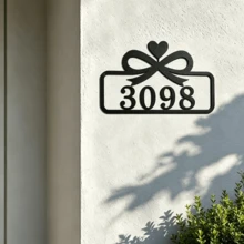 4 Sizes Available! Bow & Heart Metal House Number Address Sign,Personalized Address Plaque, Door Number, Hotel Room Numbers Sign - Black - View 4