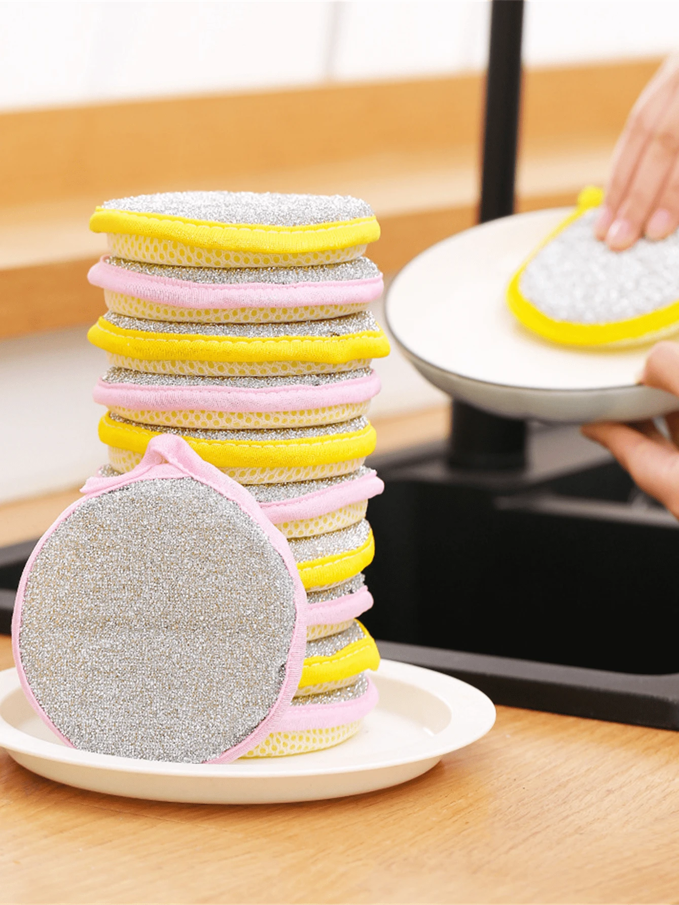 1pc/5pcs/10pcs Cleaning Sponge And Scouring Pad Set, Includes Square Dishwashing Sponge, Minimalist Dish Cloth And Sink/Stove Cleaning Cloth, Washable, Suitable For Kitchen Cleaning, Assorted Colors - Multiple Styles and Colors - View 1