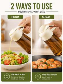 1pc 2-In-1 Dual-Use Oil Dispenser & Sprayer, High Borosilicate Bottle With Non-Drip Spout & Gravity Sensor Lid, Mess- Kitchen Cooking Tool For Air Fryer, BBQ, Salad, Easy To Clean - White - View 5