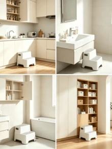 Anti-Slip Double-Layer Step Stool, Equipped With Stable Anti-Slip Foot Pads, Features Strong Load-Bearing Capacity And A Portable Handle. Easy To Clean And Space-Saving. Suitable For Kitchens, Living Rooms And Bathrooms. - Multiple Specifications - View 7