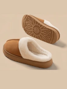 Women Winter Fleece Lined Slippers Thick Platform Non‑Slip Warm House Mules - Mocha Brown - View 3