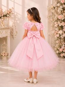 Vestido Rosa Festa Infantil Florista Luxo Apliques de Borboletas - Rosa Bebê - Visão 3