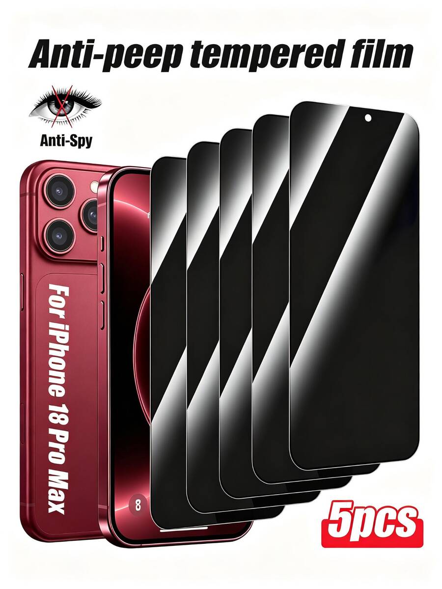 5pcs-[Premium Anti-Peeping]Full Coverage Adsorption Screen Protector Glass,Scratch-Resistant And Wear-Resistant, Rounded Corner Design For Comfortable Fit,Anti-Peeping Design For Visual Comfort, Always Protect Privacy, Suitable For Daily Use, Compatible With Iphone 18 Pro/18 Pro Max/17 Pro Max/17 Pro/17 Air/17/16 Pro Max/16/15 Pro Max/15/14/13/12/11 And Other Models.Tempered Glass - Black - View 1